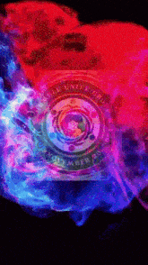 a logo for the castle unity group is surrounded by blue and red smoke