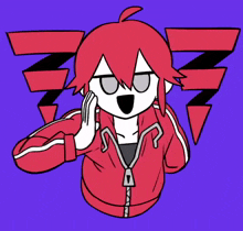 a drawing of a girl with red hair and a red jacket