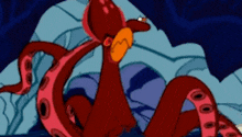 a cartoon monkey is being attacked by a giant octopus .