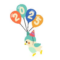 a bird with a party hat is holding balloons with the numbers 2022
