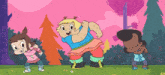 a cartoon of three girls dancing in a park