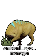 a cartoon drawing of a pig eating grass with the words ambient_npc manager below it