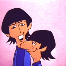 a cartoon of a man kissing another man on the nose