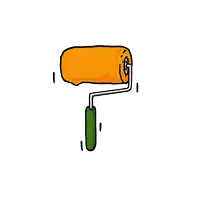 a cartoon drawing of an orange paint roller with a cat on top of it