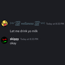 a screenshot of a conversation between wellanese and skippy