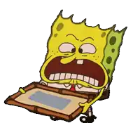 a cartoon of spongebob holding a piece of paper with his mouth open
