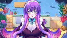 a cartoon of a girl with purple hair and an octopus tail