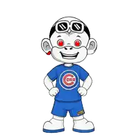a cartoon character wearing a blue cubs shirt