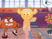 the word gumball is on the wall behind a cartoon character