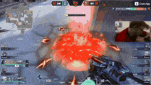 a screenshot of a video game with a man taking a picture of a fireball