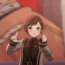 a girl with a choker on her neck is giving a thumbs up sign