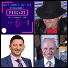 a poster for hot quite after midnight podcast with four men on it