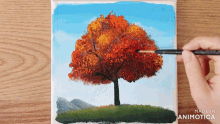 a person is painting a tree on a canvas made in animatica