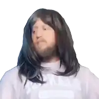 a man wearing a wig and a shirt that says tornado on it