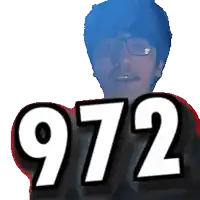 a man with glasses and a mustache has the number 972 in front of his face
