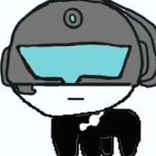 a drawing of a person wearing a helmet with a blue visor