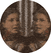 a woman 's face is shown in a circle with her reflection