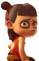 a cartoon character with a bun on her head and a red shirt