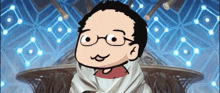 a cartoon drawing of a man wearing glasses and a scarf