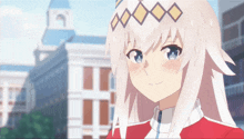 a girl with long white hair has a diamond shaped headband