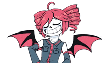 a drawing of a girl with wings and a skeleton face