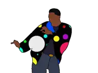 a cartoon of a man wearing a colorful jacket