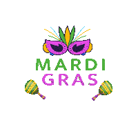 a colorful mardi gras poster with a mask and maracas