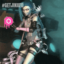 a picture of jinx from league of legends with the hashtag getjinxed