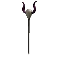 a cane with purple horns and a white ball on it