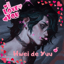 a painting of a man with the words " i love you " on the top