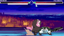 a video game screen shows two cartoon characters fighting each other and one of them is named bewear