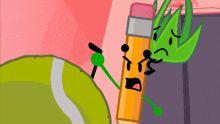 a cartoon drawing of a tennis ball and a pencil with the words 13th tennis ball below it