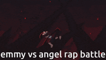 a cartoon character with the words emmy vs angel rap battle below it