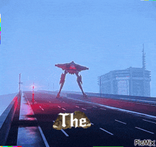 a picture of a robot on a bridge with the word the written on it