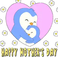 a happy mother 's day greeting card with a penguin holding a baby penguin