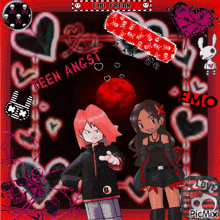 a picture of a boy and a girl that says teen angst emo