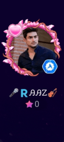 a picture of a man with the name raaz on the top
