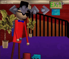 a cartoon character is standing next to another character in a video game .