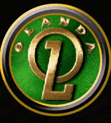 a green and gold circle with a gold letter l in the middle .