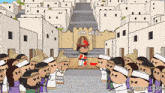 a cartoon of a group of people standing in front of a wall with oh well written on it