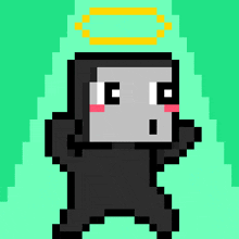 a pixel art drawing of a gorilla with a halo on his head