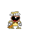 a pixel art drawing of a cartoon character with a beard .