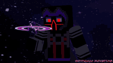 a minecraft character is holding a purple object in his hands