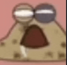 a close up of a cartoon character 's face with two eyes and a tooth .