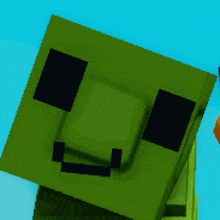 a green square with black squares on it is against a blue background