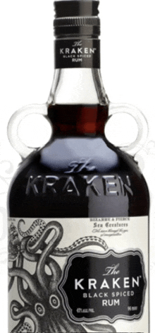 a bottle of kraken black spiced rum with a octopus on the label