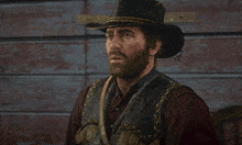 a man with a beard is wearing a cowboy hat