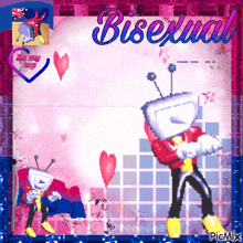 a picture of a robot with the word bisexual on the bottom right