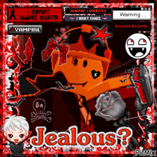 a cartoon of a vampire with the words jealous written on it