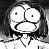 a black and white drawing of a cartoon character with big eyes